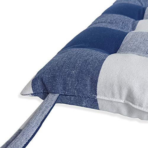 Image of Encasa XO Chair Cushions 40x40 cm with Ties 4 pcs - Buffalo Blue Checks - Stripe Cotton Fabric, Rich Square Seat Cushions Micro-Fiber Filling, Large Size for Sitting, Sofa, Dining Table & Outdoor