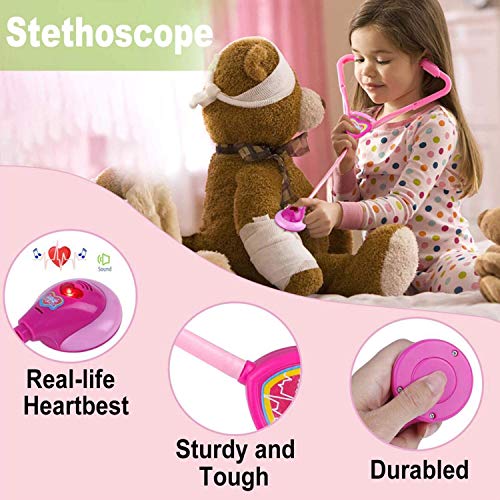 GINMIC Kids Doctor Play Kit, 22 Pieces Pretend Play Doctor Set with Roleplay Doctor Costume and Carry Case for Toddlers and Kids, Medical Dr Kit Toys - Thumbnail 6