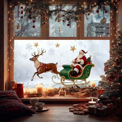 Película Decorativa Navidad Santa y Reno para Ventanas miniatura 2