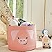 OMERAI Animal Baskets Cotton Rope Woven Storage Basket for Toys Blankets Laundry Nursery, Large Foldable Organizer with Cute Pig Design and Handles, 15