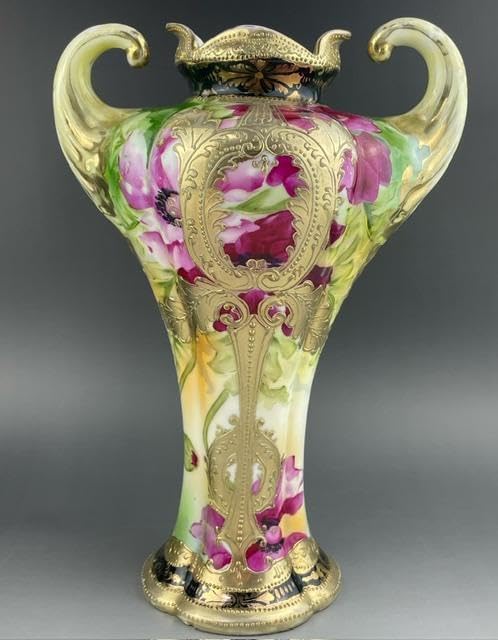 【大型】オールドニッポン 約30㎝ 芥子紋花瓶 アールヌーボー 金盛り ポピー 大型オールドニッポン 約30㎝ 芥子紋花瓶 アールヌーボー 金盛り ポピー