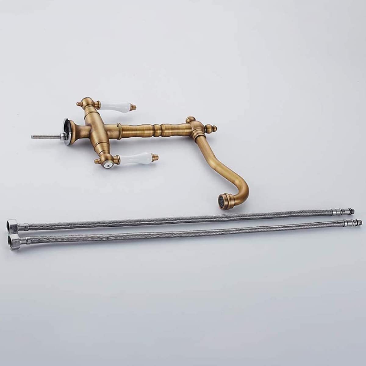 Grifo Mezclador De Baño De Cocina Retro Tradicional Grifo De Doble Manija De Latón Macizo para Cocina Agua Caliente Grifo De Agua Fría