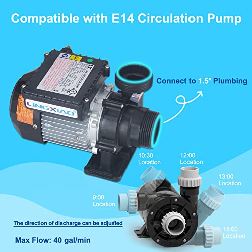 Image of WE14 SPA Circulation Pump, 240V Hot Tub Circulating Pumps Compatible with E14 Circulation Pump 0.35HP, 1.5 inch Port (Model: WE14)