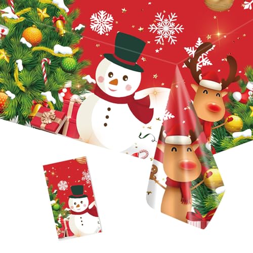 POPOYU Weihnachten Tischdecke, Rote Weihnachtsläufer Rechteckige...