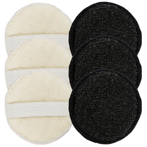 S&T INC. Face Scrubber, Dual-Sided Face Exfoliator with Elastic Strap, Facial Cleansing Pads and Makeup Remover, 3.3 Inch Diameter, 6 Pack, Black and Taupe