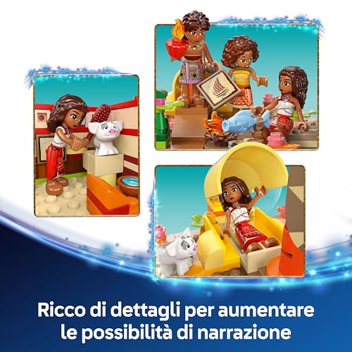 | Disney Oceania 2 La Canoa di Vaiana - Barca Giocattolo da Costruire con Vela in Tessuto, Ponte Rimovibile, Falò e 3 Mini Bamboline tra cui Loto e Moni, Regalo per Bambine da 6 Anni - 43270 - Lego - Immagine 4