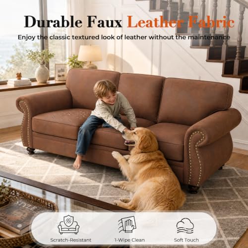 Image of Couchus 71 inch W Loveseat Sofa Couch, Faux Leather Fabric Sofas, Caramel Rust