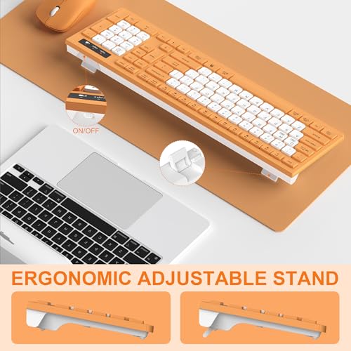 Image of Wireless Keyboard and Mouse Combo, Full-Sized Wireless Keyboard and Adjustable DPI Mouse, 2.4GHz USB Receiver, Keyboard and Mouse for PC, Windows, Desktop, Laptop (Orange-B)