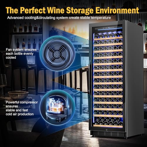 Image of Wine Fridge Freestanding,173 Bottles 24 Inch Wine Cooler Refrigerator, Tall Wine Fridge with Compressor Low Noise Fast Cooling, Wine Cellar with Upgraded Door Handle Sliding Rail Shelves, Black