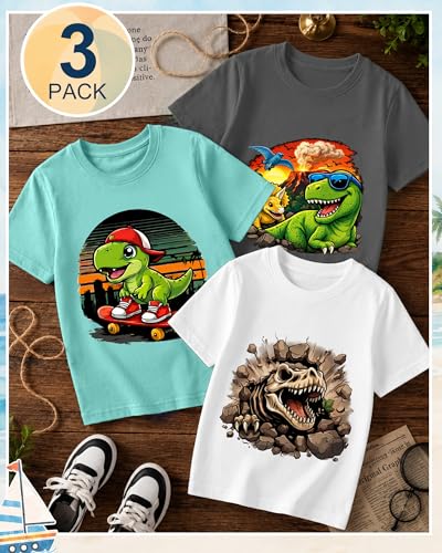 Image of Xaatren 3 Pack Toddler Boys Graphic T Shirts | Baby Boy Short Sleeve Crew Neck Cotton Print Tees, Summer Cartoon Tops, Kids Casual, School, Playwear, Daily Wear