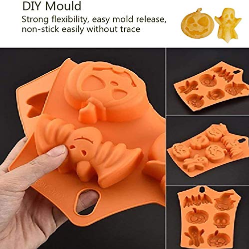 Fantasyon 2 Pcs 3D Halloween Silicone Ghost Pumpkin Baking Mold Set Candy Silicone Molds with Chocolate Cupcakes Bat Skull Shape for Halloween for Halloween Kitchen DIY Baking Tools