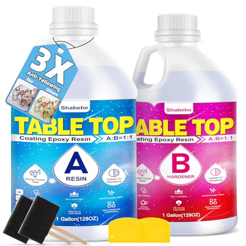 Table Top Epoxy Resin 2 Gallon, Super Gloss & Crystal Clear Epoxy Resin Kit with UV Resistant & Self Leveling, Non Toxic Food Safe for River Tables, Live Edge Tables, Bar Tops, Countertops 1:1