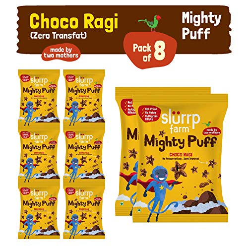 Image of Slurrp Farm Healthy Snacks for Kids | Mighty Puff Choco Ragi | Not Fried, No Maida | Ragi Snack for School Tiffin and Travel-Friendly | 8 X 20g Each (Pack of 2)