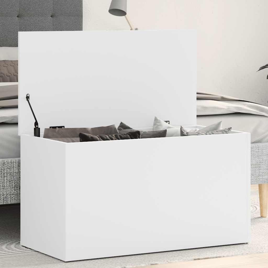 vidaXL Coffre de Rangement, 84x42x46 cm, Bois reconstitué, Blanc, Meuble Domestique, Coffre pour couvertures et Linge de lit, Coffre à Espace de Stockage, Organisation Maison