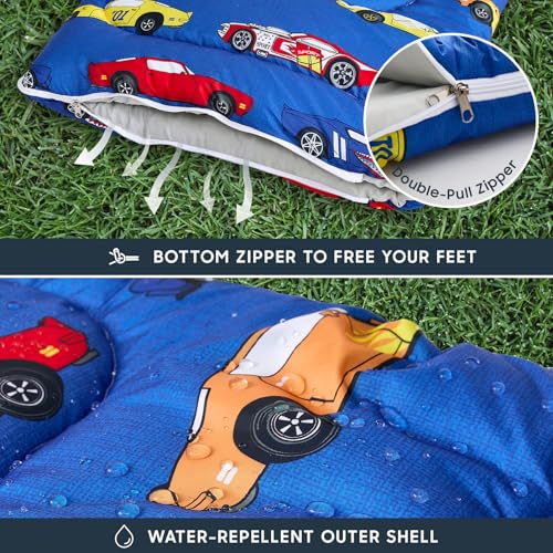 Wake In Cloud - Bolsa de Dormir para Niños, Camping Ligera y Compacta para 3 Estaciones, 61x26 pulgadas, Azul miniatura 6