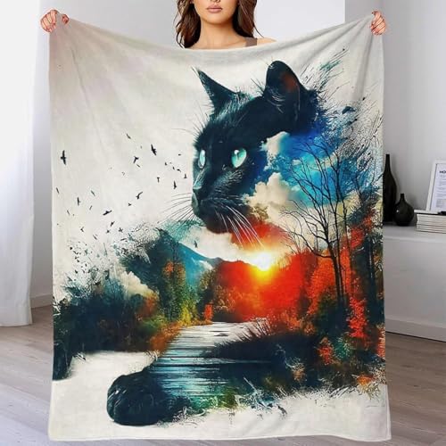 Couverture lit chat en microfibre chaude et douce 180x200cm