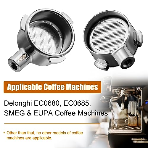 Image of IKAPE Coffee Products, 51mm Bottomless Naked Portafilter Compatible with 51mm Delonghi EC0680, EC0685, SMEG & EUPA Coffee Machines (Included 14g Capacity Filter Basket)