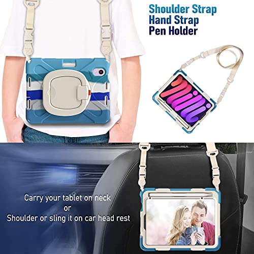 PboyiqiS for iPad mini 7 2024 Case, Also for Mini 6 2021 8.3 inch, with Charging Pencil Holder 360° Swivel Stand Handle Grip Shoulder Strap, Shockproof Protective Rugged Case (Colourful Blue) by PboyiqiS - Image 5