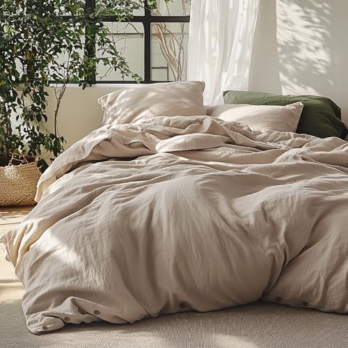 Bedsure Linen Duvet Cover King - Linen Cotton Blend Duvet Cover, PureWoven Cooling & Breathable...