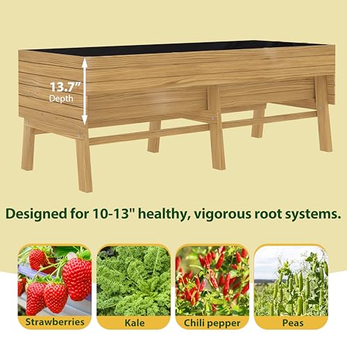 Image of BlueWish 28.5 inch H Raised Garden Beds Outdoor, Raised Garden Bed with 837 lbs Capacity, Detachable Liner, Planter Box for Outdoor, Patio, Backyard, Natural