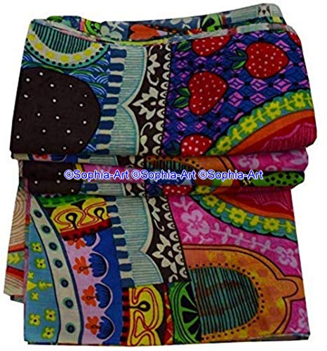 Image of Indian Hand-Block Printed Jaipuri Flower Print Floral Ethnic Sanganer Kurti Print Cotton Fabric (Multi Israel, 15 Yard)