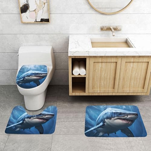 Tapis de salle de bain antidérapant requin bleu lot de 3 pièces - 4