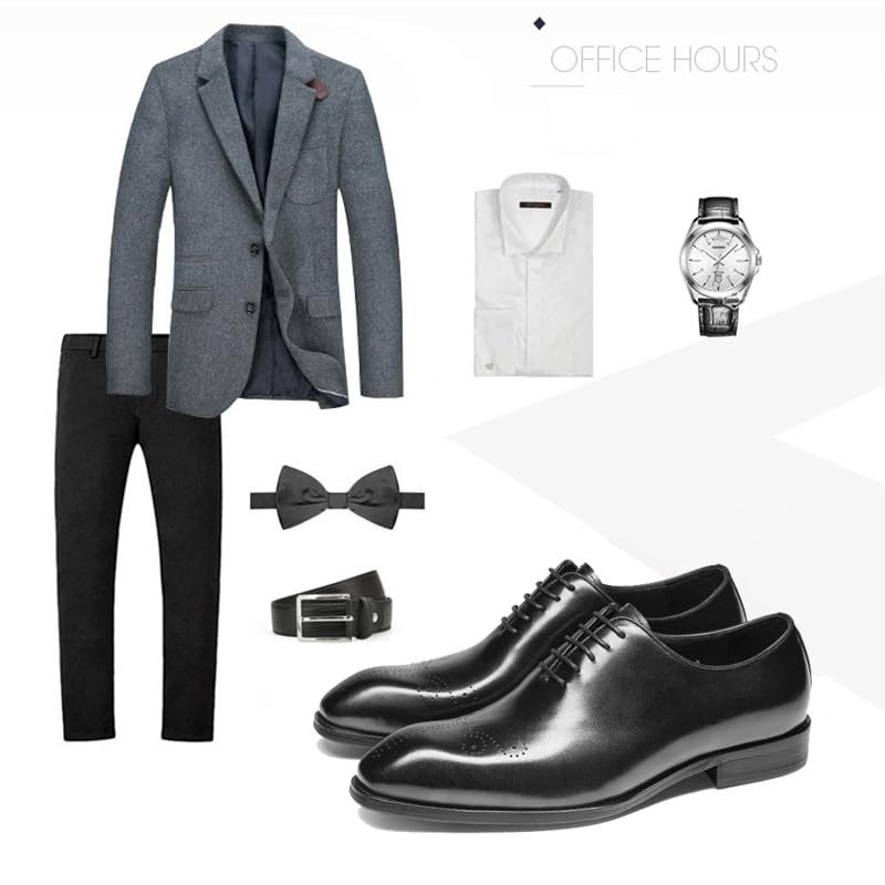 Men's Oxfords Business Dress Shoes Men's Vintage High Gloss Dress Shoes Slip On Soft Leather Oxford Shoes Formal Pointed Lace Up Casual Business Suit Tuxedo Shoes(Black,7.5)4