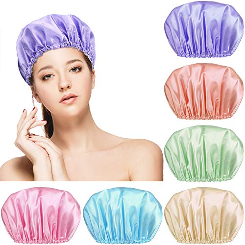 6 Pieces EVA Shower Caps Double Layers Waterproof Bathing Shower Hats for Women Long Hair Reusable Shower Bonnets for Braids