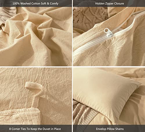 Image of MooMee Duvet Cover Set 100% Washed Cotton Linen Like Queen | Relaxed Linen-like Texture. Soft, Breathable & Long-lasting Comfort. Lightweight. Hidden Zipper with 8 Interior Corner Ties