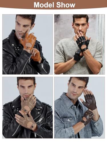 Image of GSG Men's Fingerless Leather Driving Gloves, Half Finger, lambskin | Half Finger Design, Breathable Comfort,Driving, Motorcycle Riding, Racing, Cycling, Daily Wear