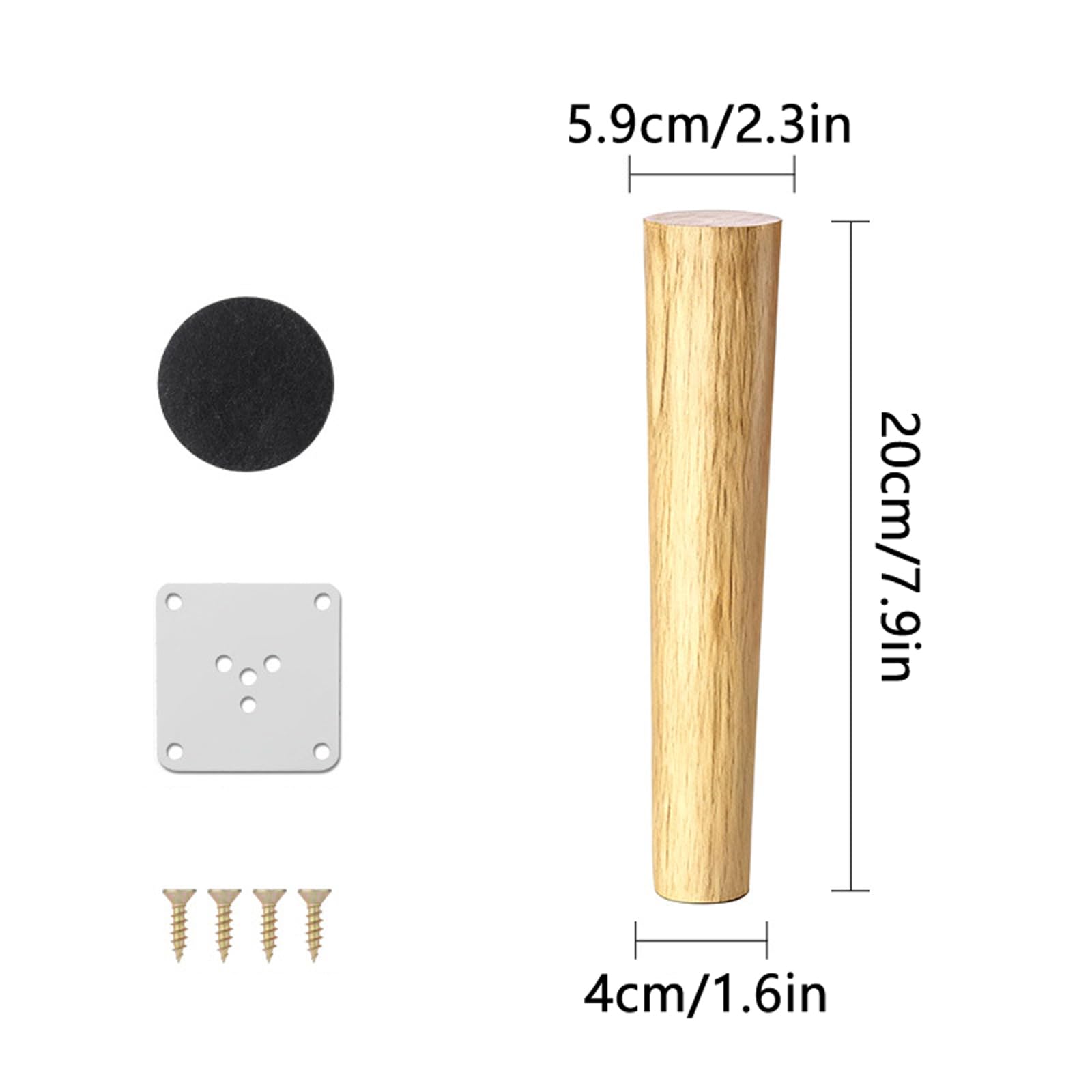 Set Da 4 Piedini Conici Rotondi In Legno Massivo Grezzo Piedi Di Ricambio Naturali Per Divano Cassettiera Tavolino E Ristrutturazione Mobili Fai Da Te,20cm/7.9in