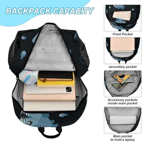 Angler Fish Backpack with Lunch Bag, School Travel Backpack for Boys Girls Kids Backpacks Set4
