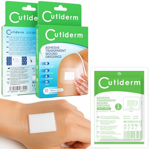 Cutiderm Adhesive Transparent Waterproof Wound Dressings 60mm x 80mm - Pack of 10 Dressings Plasters