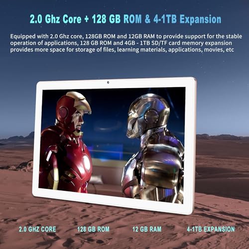 Image of JUSYEA Tablet Android Tablets 10 inch, 128GB ROM Octa-Core (2TB TF) | WiFi 5G | FHD | BT5.0 | GPS | 8000mAh | 8+5MP | Metal Body, Tablet with Keyboard, Mouse-Gold