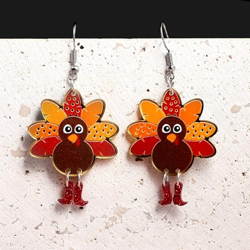 Thanksgiving Turkey Maple Leaf Dangle Earring Autumn Fall Earrings for Women2
