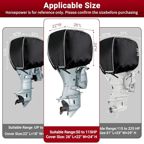 Nxoizam Outboard Motor Cover for 50-115HP, Heavy Duty Oxford Cloth Waterproof & Scratchproof, 2-Stroke 4-Stroke Boat Motor Cover, Black Trailerable Engine Cover with Reflective Strips — view 2
