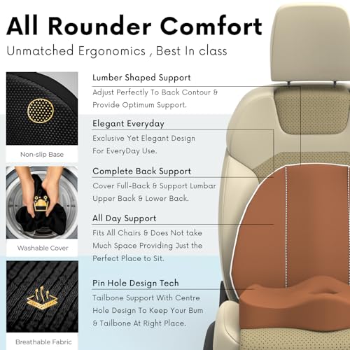 Image of Pillow Kit Memory Foam Back Support and Siting Cushion Ergonomic Adjust Sitting Position Relief Pain for Car or Office Chair. (Majestic tan, Spine Support)