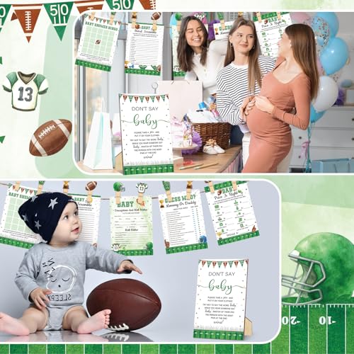 Image of Patelai 321 Pcs Football Baby Shower Decorations Football Touch Down It's a Boy Baby Shower Games Bingo Price Guess for Don't Say Gender Reveal Party Games Supply