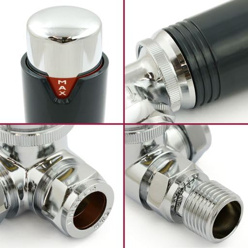 Thermostatic Radiator Valve Chrome & Anthracite Corner TRV - Style (Chrome & Anthracite) - Image 2