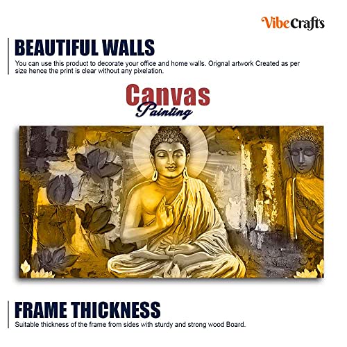 Image of VIBECRAFTS Canvas Paintings for Living Room Drawing Room Meditating Buddha Canvas Wall Painting Fitted With Wooden Frame For Home | Office | Living Room | Gift (PTVCH 2500N)