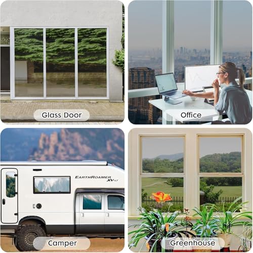 Image of WALLMATE Black Heat Control Window Film Sun Blocking UV Protection One-Way Privacy Window Film for Office Living Room (Inches 20 x 100)