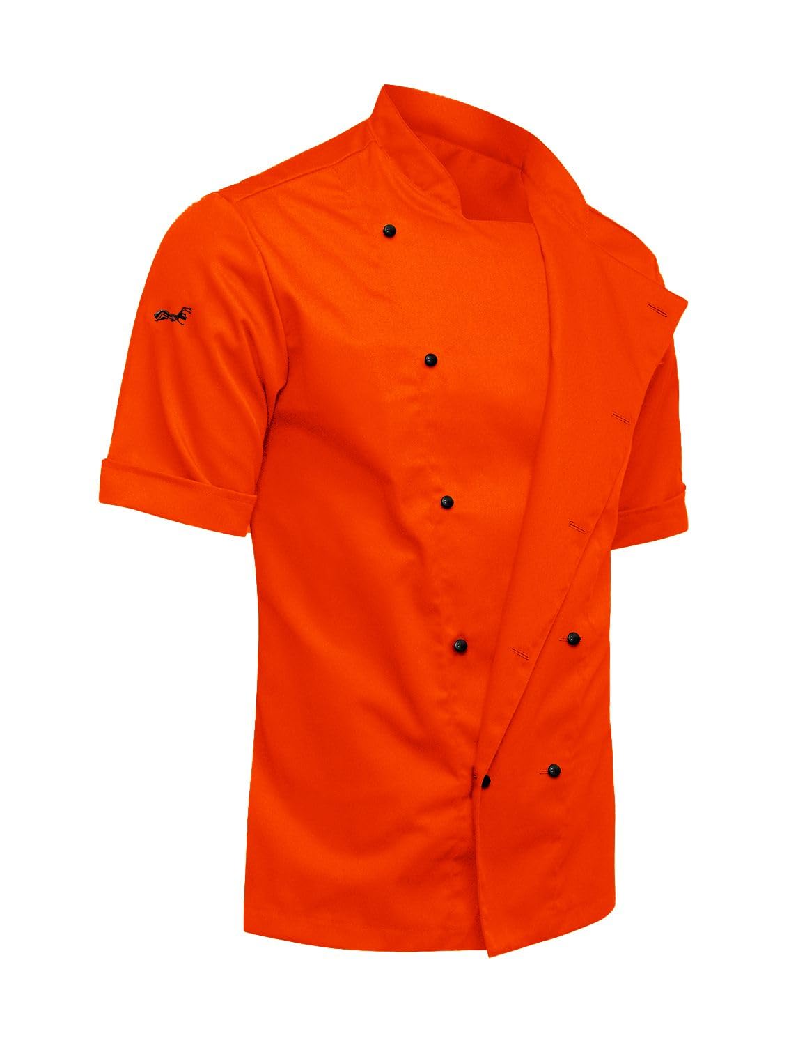 Strongant Men's Neon Orange Easyclean Ball Knobs Easymove Short-Sleeved Chef's Jacket With Ball Buttons Slim Fit Chef's Uniform Baker's Jacket, Xs
