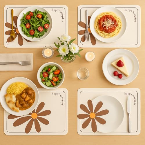 Image of YELONA Leather Dining Table Placemats Set of 2 - Waterproof, Heat Resistant, Anti-Slip, Easy to Clean Table Mats for Dining Table, Kitchen & Home Decor (Chocolate Brown, 40 x 30 cm)