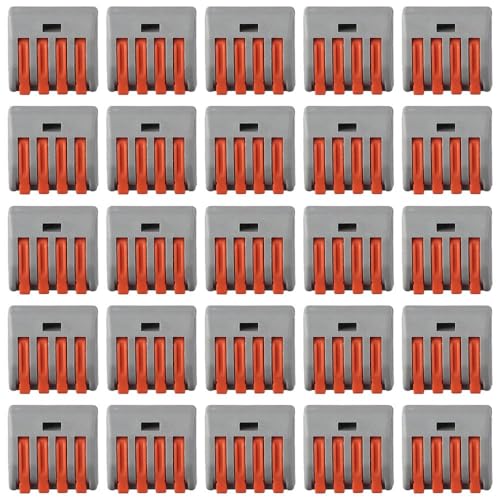 SHUATI 25Pcs Lever Wire Conductor, Compact Wire Connectors, 4 5 Port Fast Connection Terminal, Splicing Connectors for 28-12 AWG, Nuts Combination(214-25pcs)