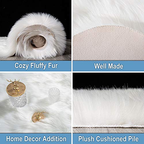 Carvapet Soft Fluffy Rugs Faux Fur Sheepskin Area Rug for Bedroom Floor Mat Carpet for Living Room Nursery 4 x 6 Feet,White