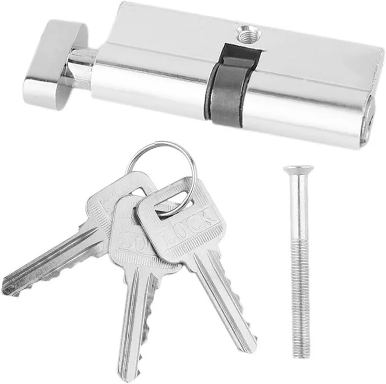 Home Aluminum Door Lock Silver Tone Cylinder Hardware Indoor Locker Furniture Locks Keys 1Pcs