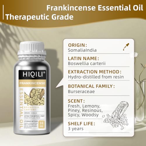 Image of HIQILI Frankincense Essential Oil Large Capacity for Body Massage | Skin Care and Aromatherapy.Suitable for Hotel, DIY Studio, Beauty Salon,SPA, Sauna, Bath Center - 500mL / 16 fl oz