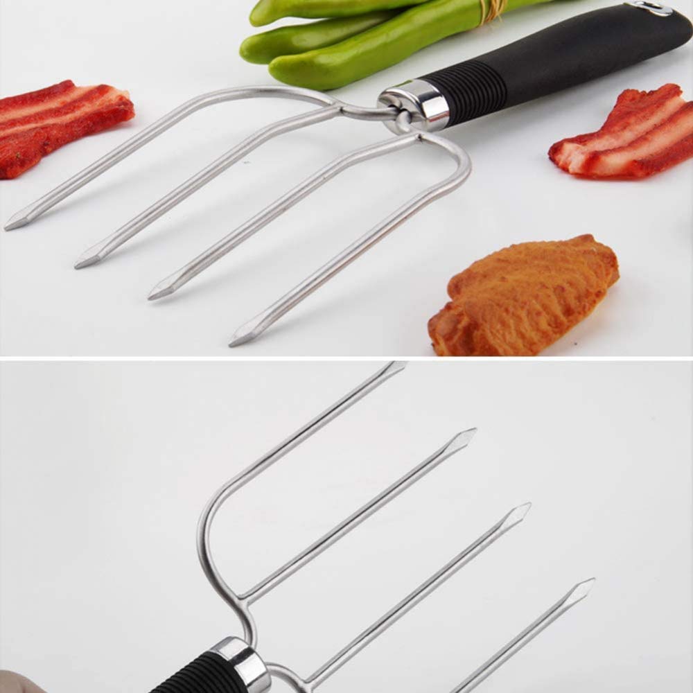 Lot de 2 fourchettes à viande en acier inoxydable - Fourchettes à dinde à quatre aiguilles pour barbecue en plein air, rôtissage au four et manipulation de volaille - Lot de 2