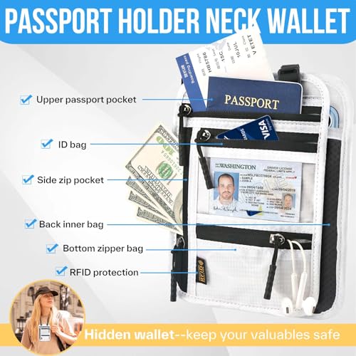 Image of Passport Holder for Travel, Slim RFID Blocking Travel Wallet for Women and Men, Anti Theft Travel Document Organizer with Adjustable Strap, Travel Essentials Neck Money Pouch