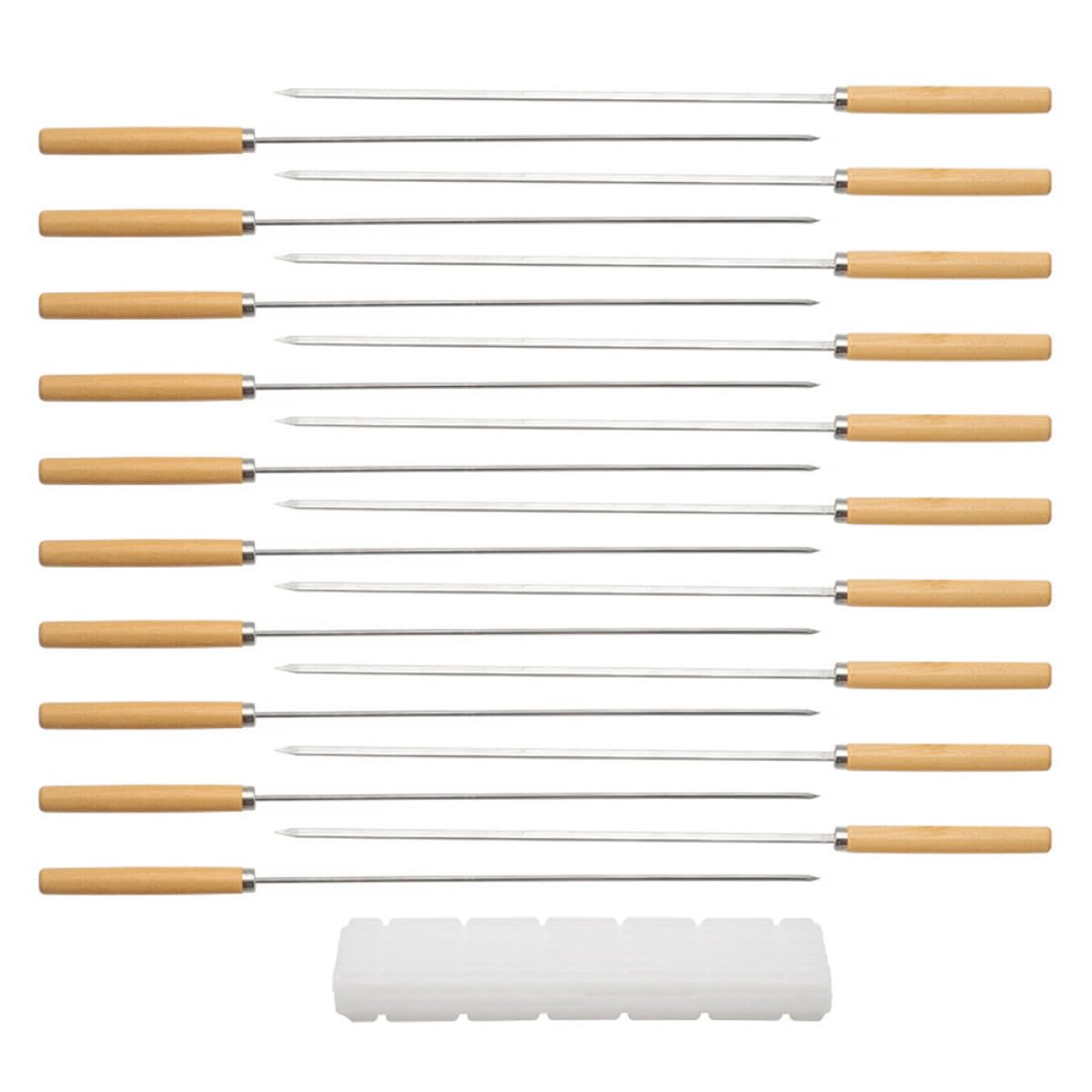 Brochetas de Barbacoa 21 Piezas de Acero Inoxidable Mango de Madera | Juego Completo, Fácil de Transportar y Guardar, para Hogueras y Fiestas Incluye Accesorio Maker